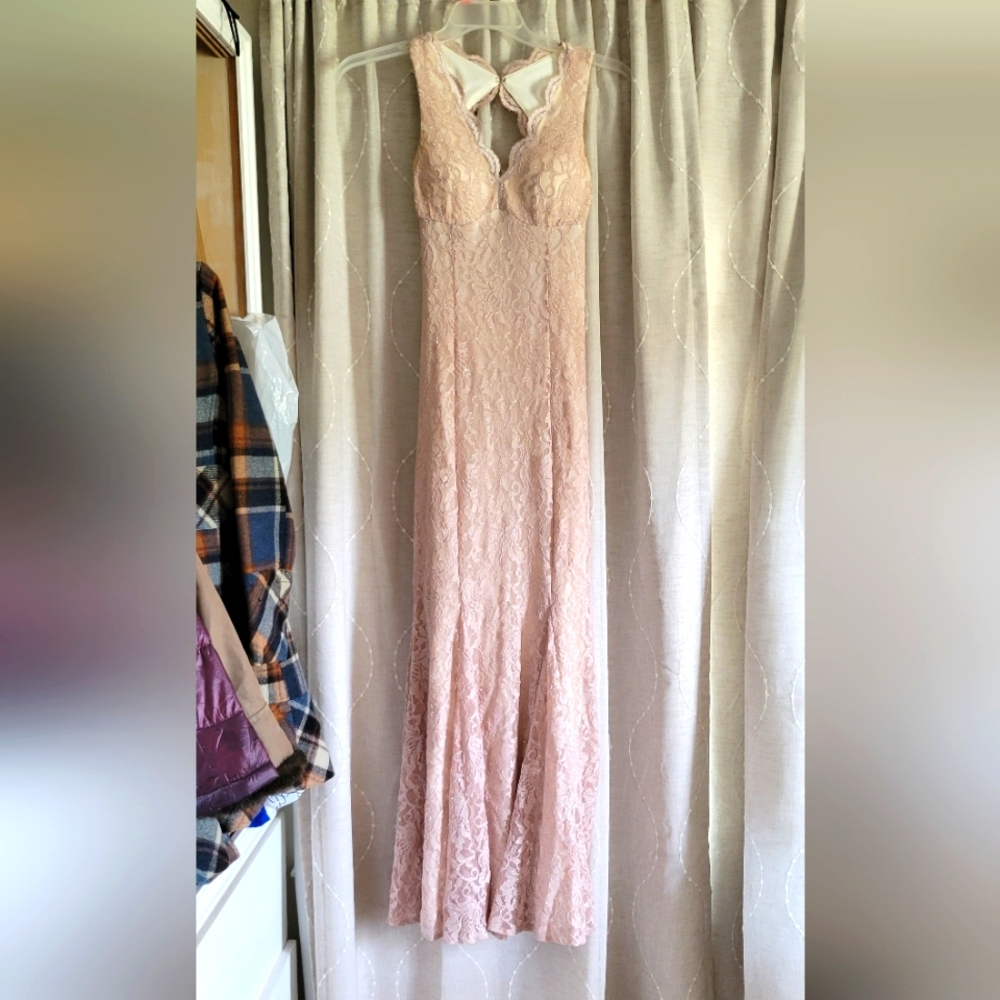 Macy's fit and flare champagne dress